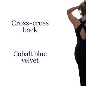 Cobalt blue formal velvet gown with crisscross back Size 8